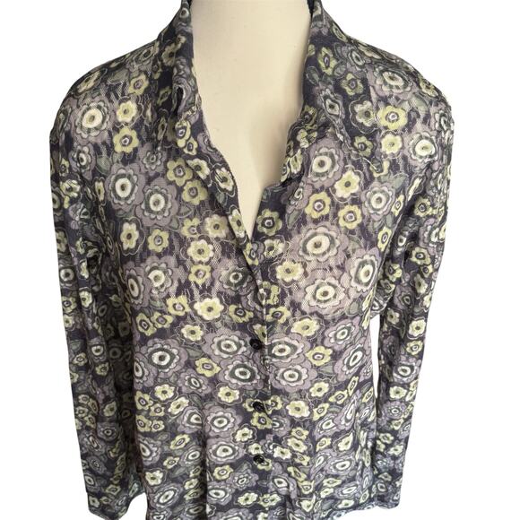 Vintage Y2K Xhilaration Sheer Mesh Blouse Floral Button Down Retro 90s Top - Picture 3 of 7